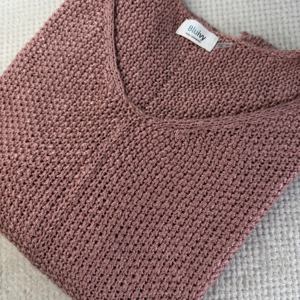 Bluivy Mauve Oversized Chunky Knit V-Neck Sweater M/L W00425